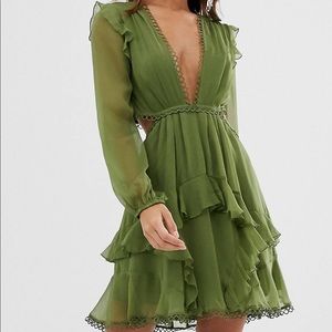 ASOS design mini dress with long sleeve and circle trim size 12